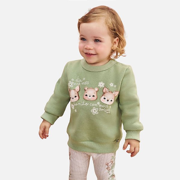 Conjunto Moletom Com Pelúcia E Calça Legging Em Termoskin Bebê Menina Infanti 79626 Verde