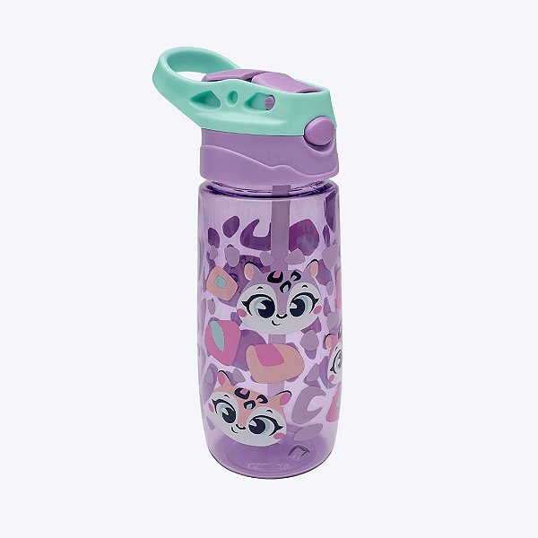 Garrafa Com Canudo Lilás Onça Puket 050403938 Transparente