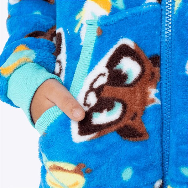 Macacão Manga Longa Com Capuz Soft Guaxinim Infantil Menino Puket 030402897 Azul