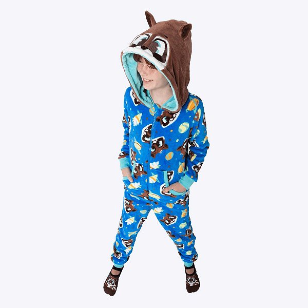 Macacão Manga Longa Com Capuz Soft Guaxinim Juvenil Menino Puket 030502419 Azul