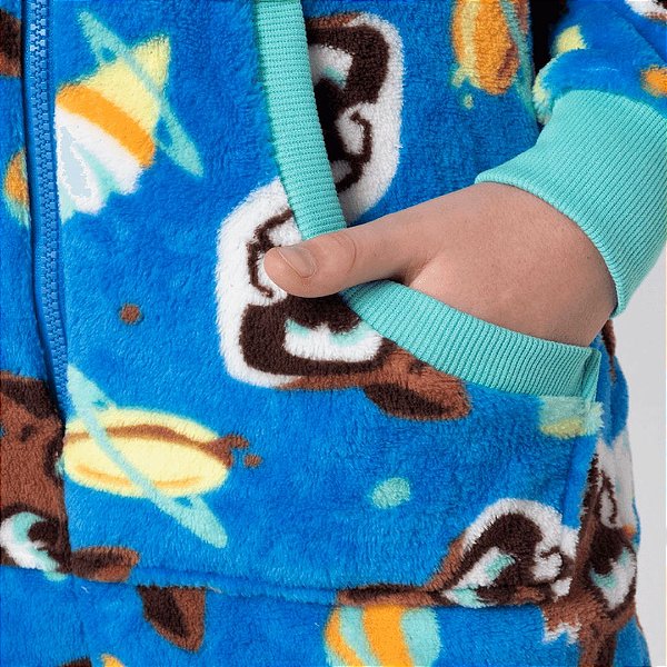 Macacão Manga Longa Com Capuz Soft Guaxinim Juvenil Menino Puket 030502419 Azul