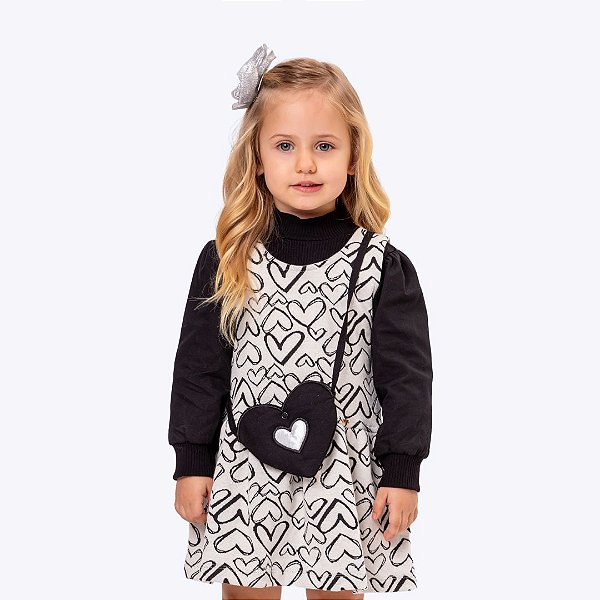 Vestido Com Blusa Bata Manga Longa E Bolsinha Coração Infantil Menina Vigat 4001 Branco