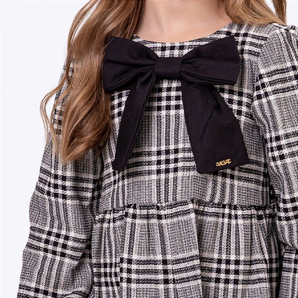 Vestido Manga Longa Com Laço Infantil Menina Vigat 4000 Preto