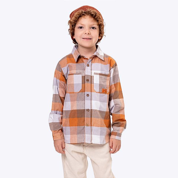 Conjunto Camiseta Manga Longa Xadrez e Calça Sarja Infantil Menino Vigat 3019