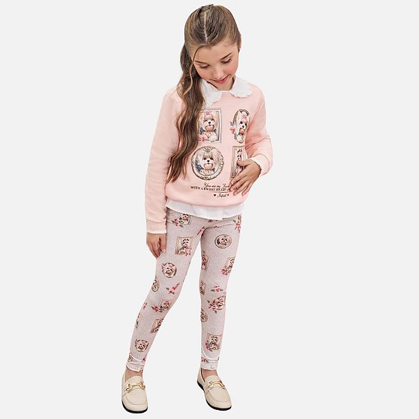 Conjunto De Blusa Em Moletom Com Pelúcia E Calça Legging Em Termoskin Peluciado Infantil Menina Infanti 79804 Rose