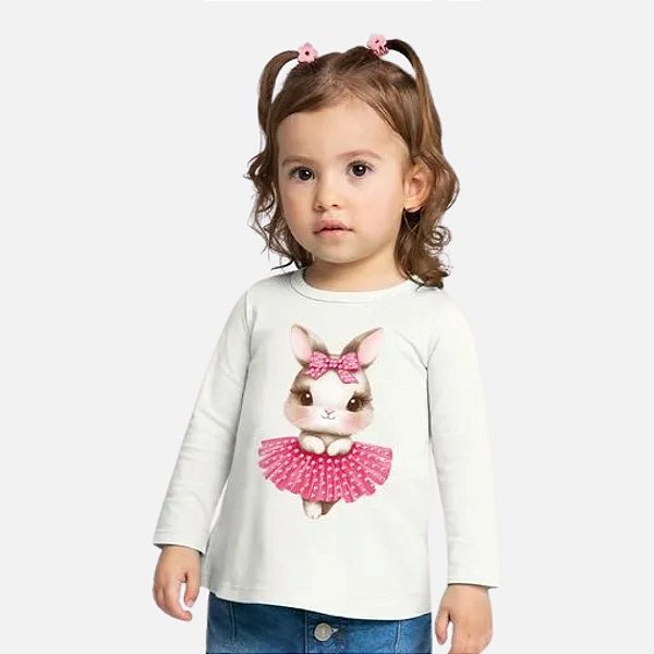 Blusa Manga Longa Coelhinha Infantil Menina Kyly 1000729 Offwhite