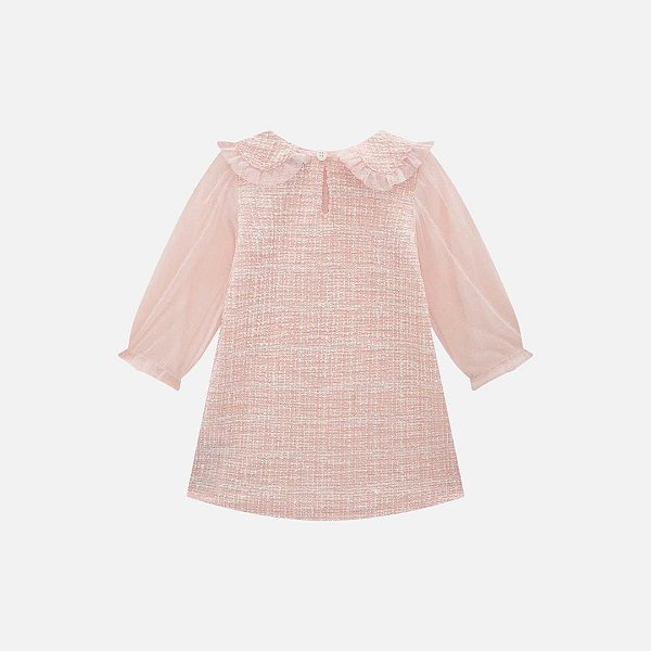Vestido Em Malha Tweed Brilho E Tule Infantil Menina Infanti 80063 Bege