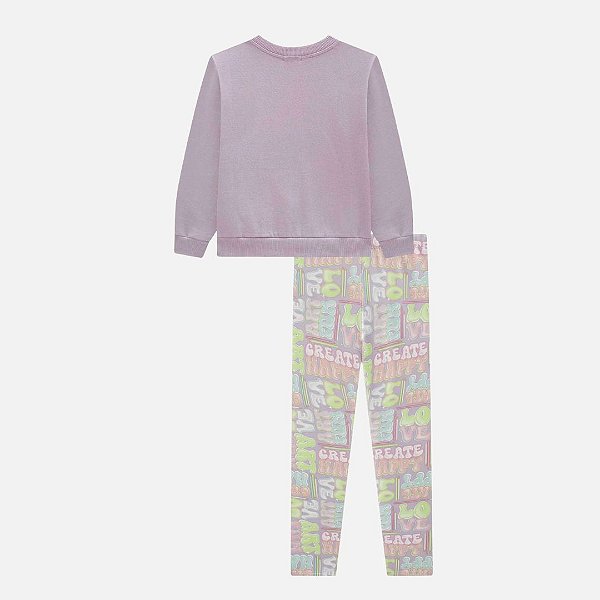 Conjunto Blusa Em Moletom Com Pelúcia E Calça Legging Em Termoskin Peluciado Infantil Menina Infanti 80341 Lilas