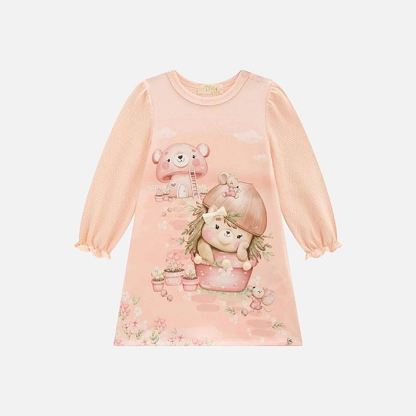 Vestido Manga Longa Em Malha Bee Bebê Menina Infanti 79382 Verde