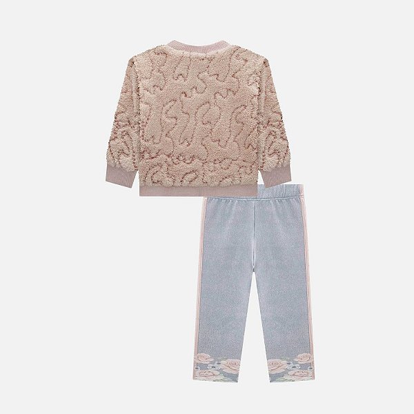 Conjunto De Blusão Em Pelo Carneirinho Paetê Com Calça Legging Em Termoskin Peluciado Bebê Menina Infanti 80312 Rosa