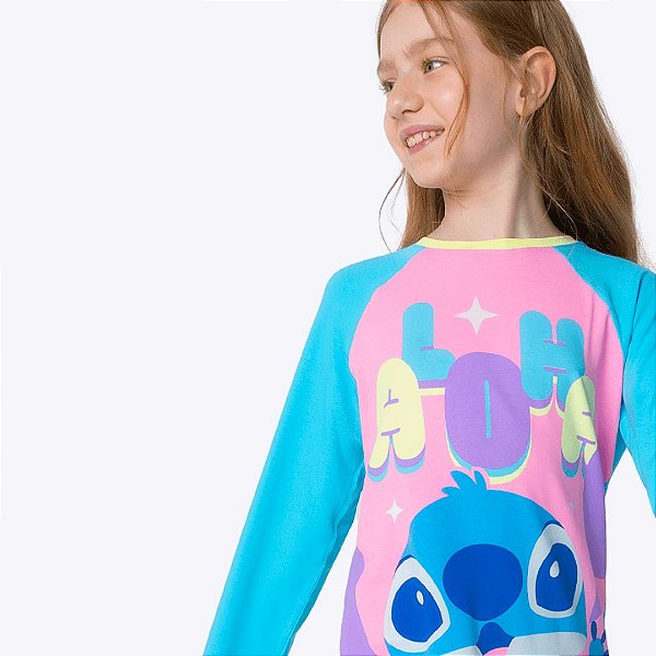 Pijama Manga Longa Stitch Juvenil Menina Puket 030502462 Rosa