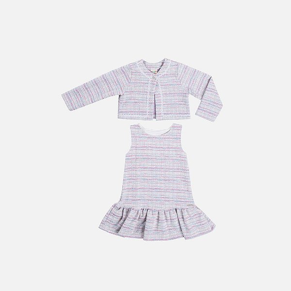 Vestido Com Bolero Malha Tweed Brilho Infantil Menina Have Fun 29524 Lavanda