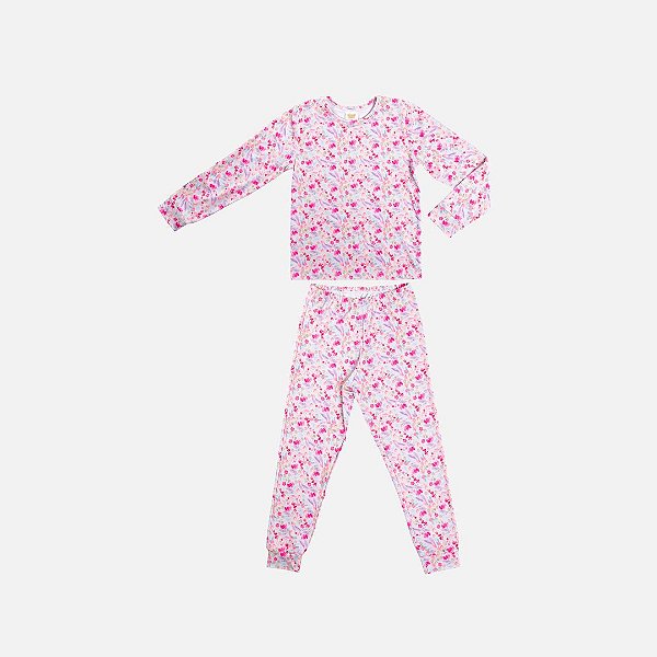 Pijama Blusa Manga Longa E Calça Malha Térmica Sublimada Infantil Menina Have Fun 29579 Azul