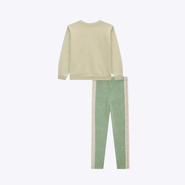 Conjunto Casaco Moletom Ursinho E Calça Legging Termoskin Infantil Menina Infanti 80339 Offwhite