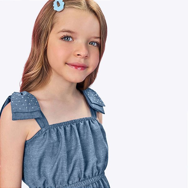Vestido Jeans Infantil Menina Mundo Cinti 12499 Azul