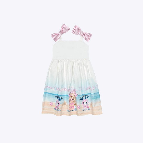 Vestido Off White Unicórnio Cetim Infantil Menina Mundo Cinti 12524 Offwhite