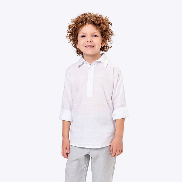 Conjunto Camisa Social Branca E Calça Sarja Cinza Infantil Menino Vigat 3025 Branco