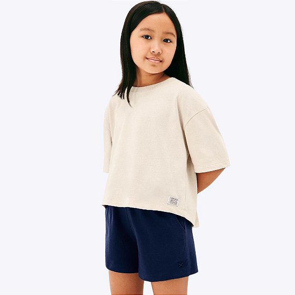 Blusa Manga Curta Oversized Em Malha Binada Creme Infantil Menina Hering Kids 5G6wyx8en Offwhite