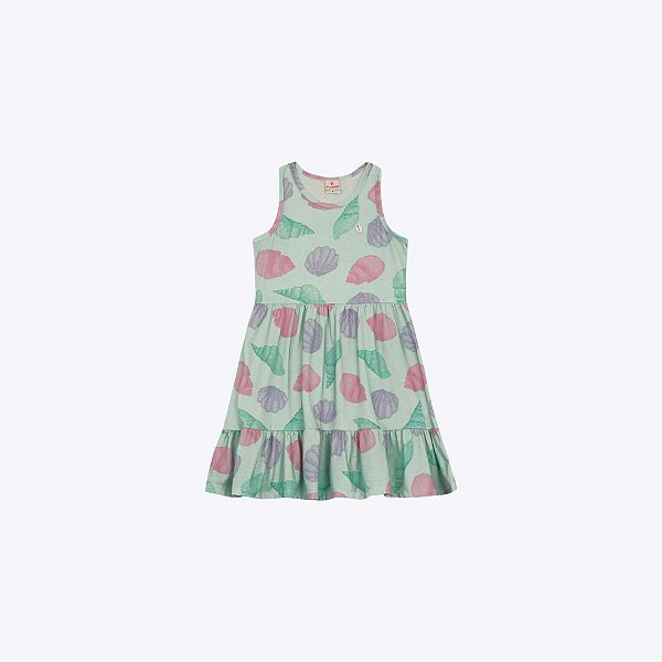 Vestido Manga Curta Estampa Conchas Infantil Menina Brandili 26597 Rosa Claro