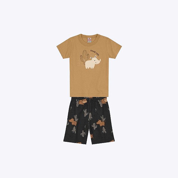 Conjunto Camiseta Manga Curta E Bermuda Moletinho Estampa Animal Infantil Menino Brandili 26534 Cinza Claro