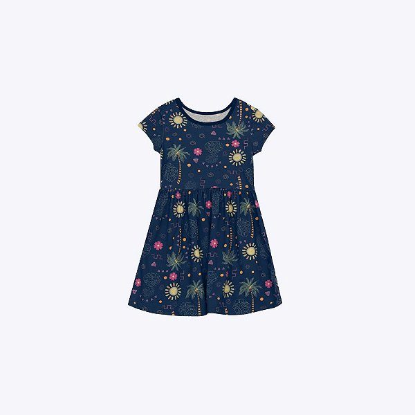 Vestido Manga Curta Infantil Menina Estampado Brandili 26910 Amarelo Claro