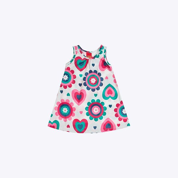 Vestido Manga Curta Flores Infantil Menina Kyly P1000974 Branco