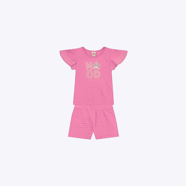 Conjunto Blusa Manga Curta E Shorts Infantil Menina Brandili 26585 Rosa