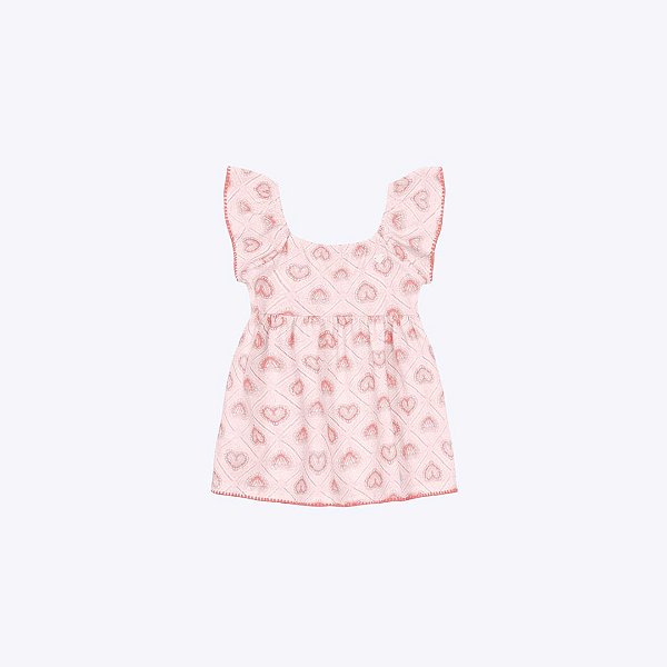 Vestido Manga Curta Estampa Corações Bebê Menina Brandili 26827 Rosa Claro