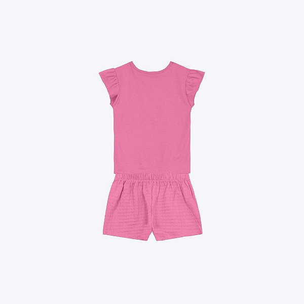 Conjunto Blusa Manga Curta Flor E Short-Saia Infantil Menina Brandili 26624 Rosa