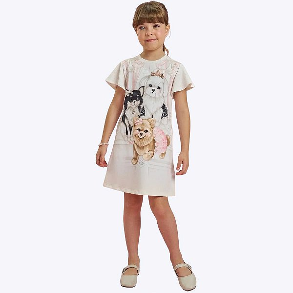 Vestido Manga Curta Em Molevisco Off White Infantil Menina Infanti 82832 Offwhite
