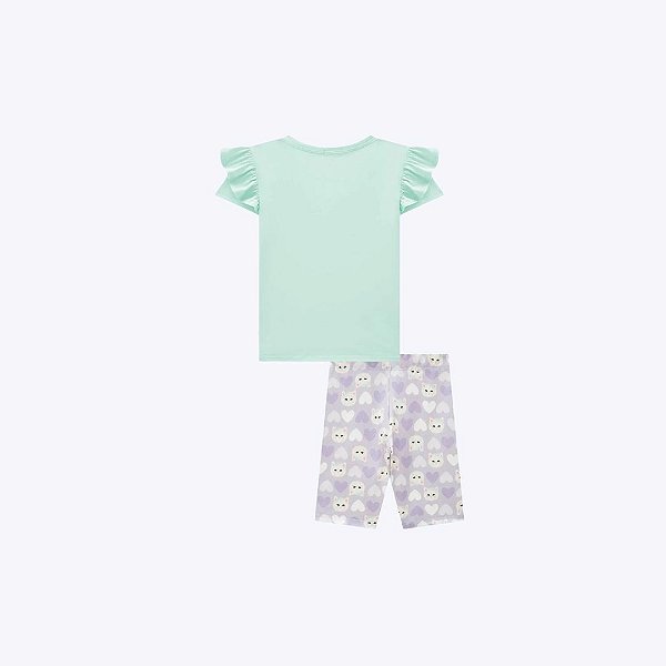 Conjunto De Blusa Alongada Em Meia Malha E Biker Em Molecotton Infantil Menina Infanti 84311 Verde Agua