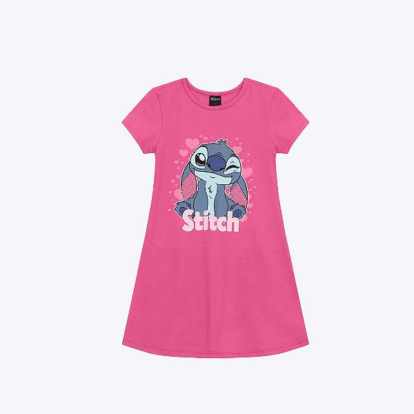 Vestido Manga Curta Stitch Infantil Menina Brandili 26926 Preto