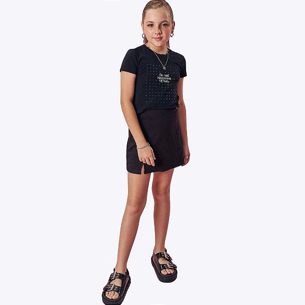 Conjunto Blusa Boxy Em Cotton E Saia Em Malha Stretch De Viscose Juvenil Menina Vic&Vicky 84656 Preto