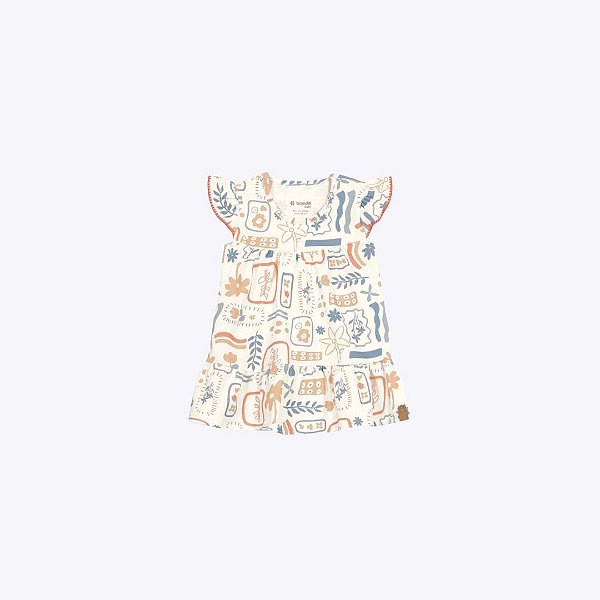 Vestido Manga Curta Off White Estampado Bebê Menina Brandili 26828 Natural