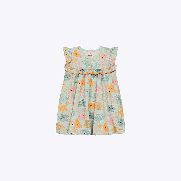 Vestido Manga Curta Estampado Infantil Menina Brandili 26570 Azul Claro