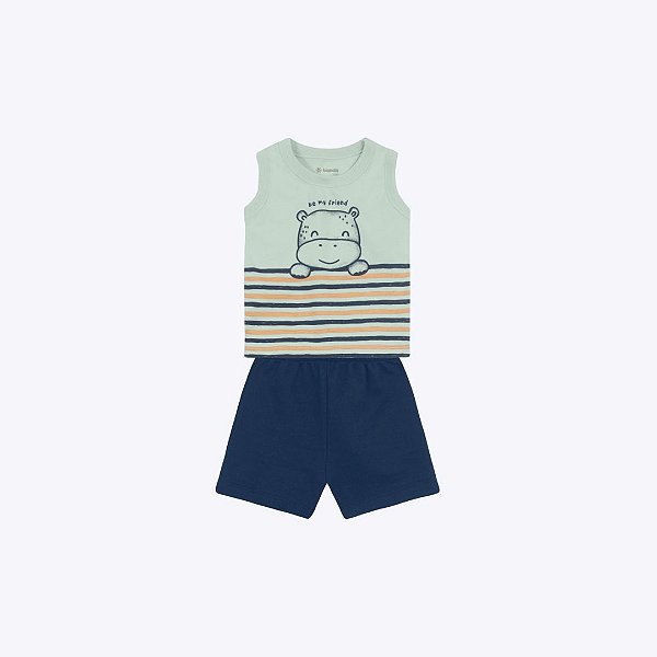 Conjunto Camiseta Regata E Shorts Bebê Menino Brandili 26839 Cinza Claro