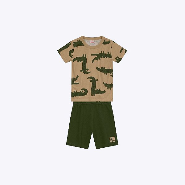 Conjunto Camiseta Manga Curta Estampa E Bermuda Lisa Infantil Menino Brandili 26901 Verde