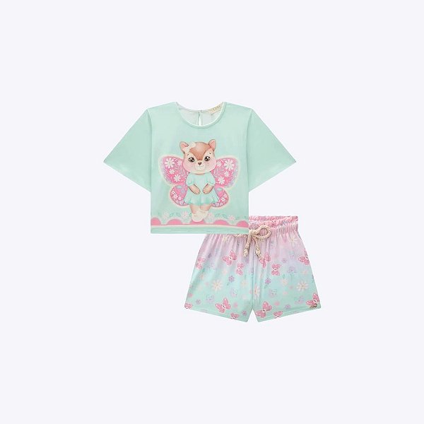 Conjunto Blusa Boxy E Shorts Em Malha Fresh Infantil Menina Infanti 85155 Laranja