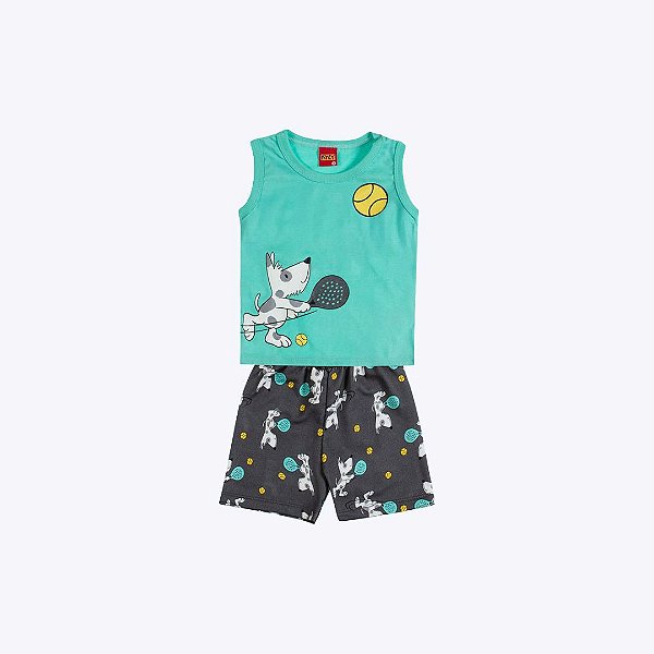 Conjunto Camiseta Regata E Bermuda Estampada Bebê Menino Kyly P1001067 Turmalina