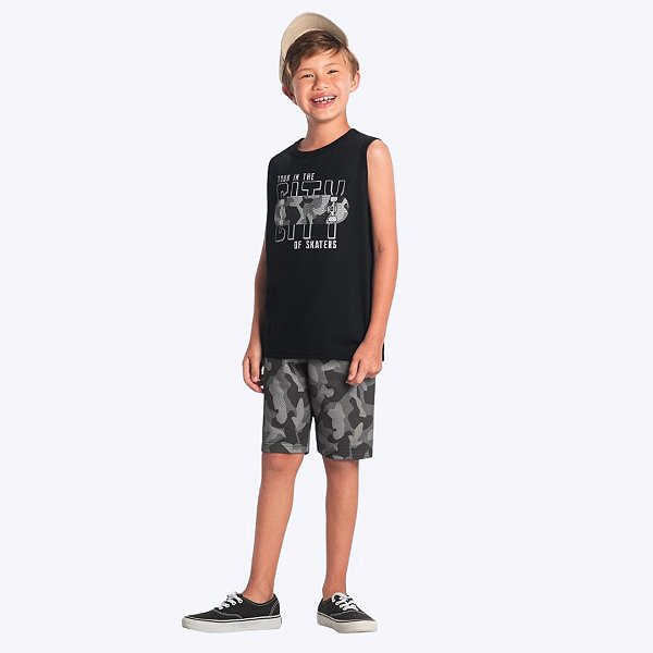 Conjunto Camiseta Regata E Bermuda Moletinho Estampa Militar Infantil Menino Brandili 26549 Azul