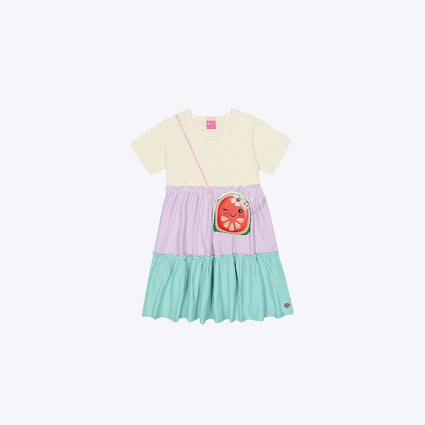 Vestido Manga Curta Três Marias Com Bolsinha Infantil Menina Mundo Cinti 12508 Natural