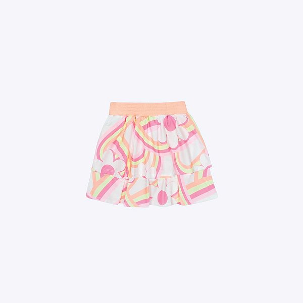 Conjunto Blusa Manga Curta e Short Saia Laranja Neon Infantil Menina Mundo Cinti 12571