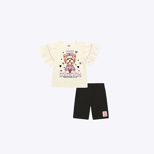 Conjunto Blusa Manga Curta Off White E Shorts Ciclista Infantil Menina Mundo Cinti 12580 Offwhite