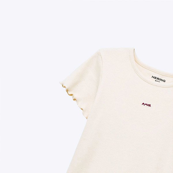 Blusa Manga Curta Ribana Creme Infantil Menina Hering Kids 5Dztyx8en Offwhite