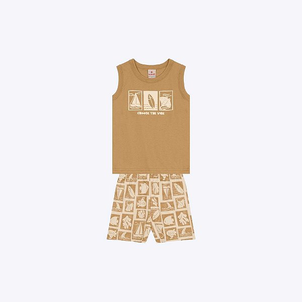 Conjunto Camiseta Regata E Bermuda Estampada Infantil Menino Brandili 26529 Azul Claro