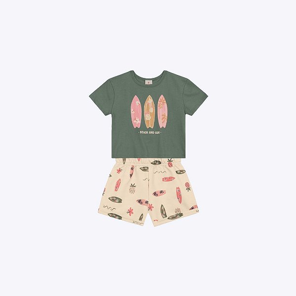 Conjunto Blusa Manga Curta E Shorts Moletinho Estampado Infantil Menina Brandili 26613 Rosa