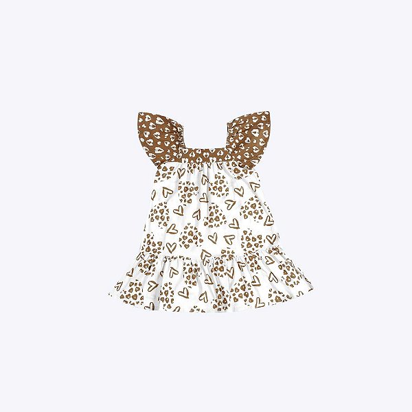 Vestido Manga Curta Estampa Coração Infantil Menina Kyly 1001007 Mostarda