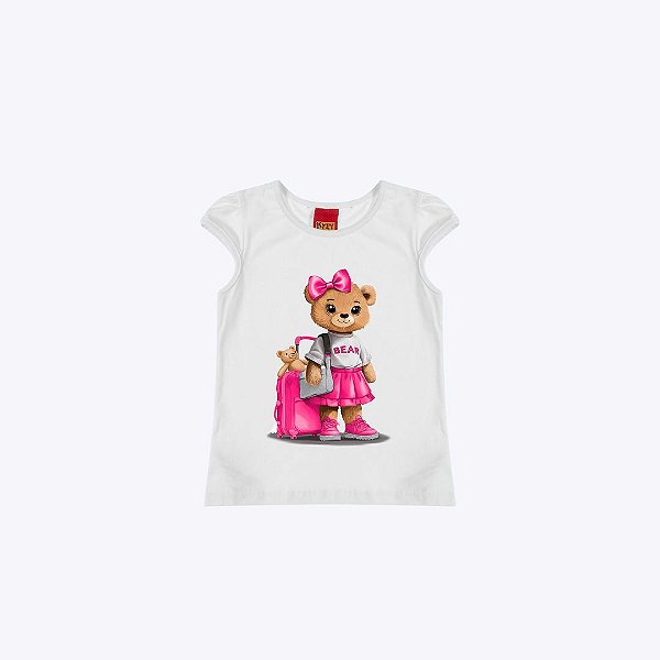 Blusa Manga Curta Ursinha Infantil Menina Kyly 1000997 Rosa