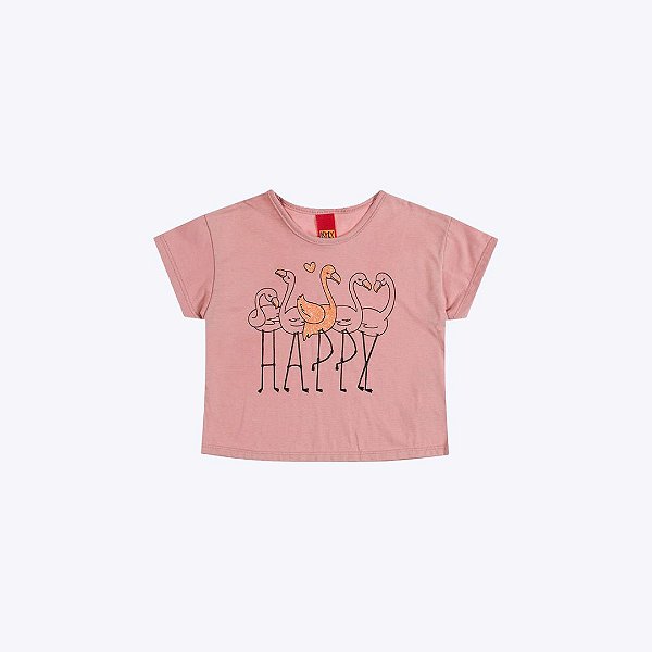 Blusa Cropped Flamingo Infantil Menina Kyly 1001022 Cinza