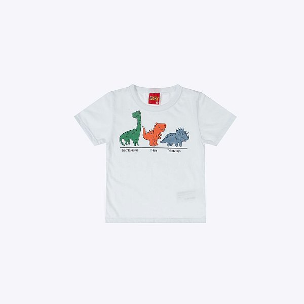 Conjunto Camiseta Manga Curta E Bermuda Moletom Dinossauro Bebê Menino Kyly P1001064 Branco